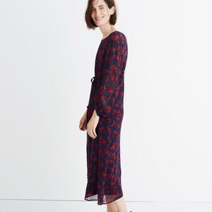 Madewell x No. 6 Collab Sheer Silk Magical Vintage Rose Drawstring Dress S/M